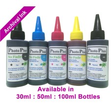 5 bottle set of PhotoPlus Archival ink Compatible with Canon printers Dye Ink, & Pigment Black - 30ml, 50ml & 100ml.