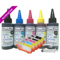Refillable Cartridge Kit for Canon PGI-520-CLI-521, 5 x Cartridge Set with PhotoPlus Archival Ink.