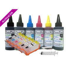 Refillable Cartridge Kit for Canon PGI-520-CLI-521, 6 x Cartridge Set with PhotoPlus Archival Ink.