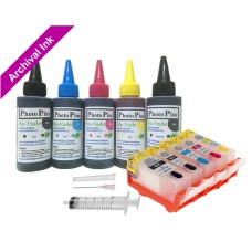 Refillable Cartridge Kit for Canon PGI-525-CLI-526, 5 x Cartridge Set with PhotoPlus Archival Ink.