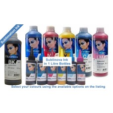 Sublimation ink in 1000ml (1 Litre) Bottles for Epson Printers, Select ink colours, Sublinova Brand