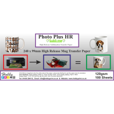 100 sheets PhotoPlus HR, 240 x 99mm High Release, Sublimation Mug Wraps Transfer Paper - 120gsm. 100 sheets PhotoPlus HR, 240 x 99mm High Release, Sublimation Mug Wraps Transfer Paper - 120gsm.
