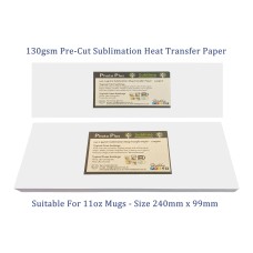 130gsm 240 x 99mm Dye Sublimation Pre-Cut 11oz Mug Transfer Paper - 100 Sheets. 130gsm 240 x 99mm Dye Sublimation Pre-Cut 11oz Mug Transfer Paper - 100 Sheets.